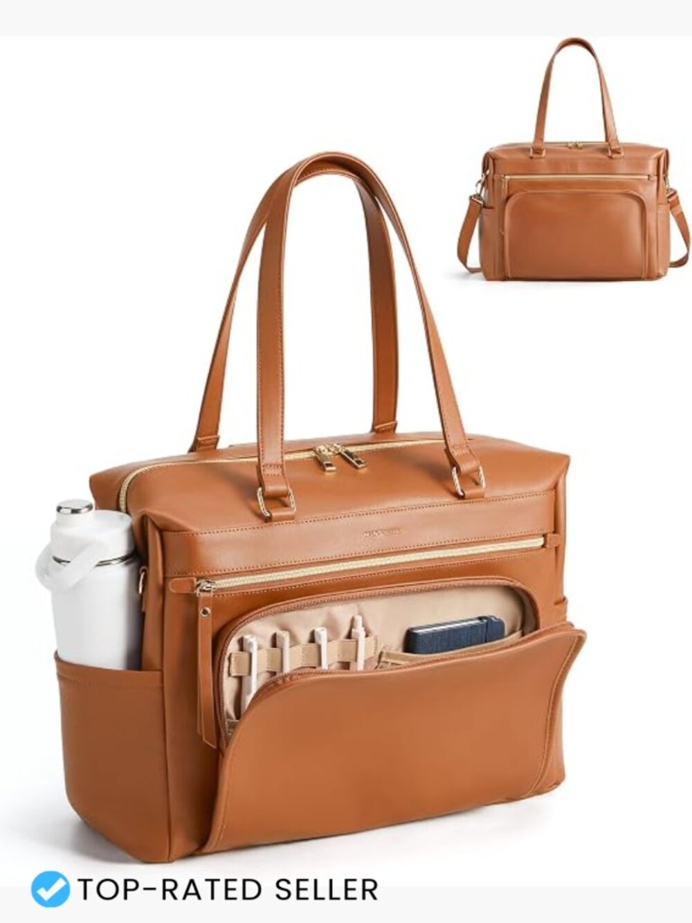 Vintage Faux Leather Laptop Tote Leather Convertible Backpack Work Bag Crossbody